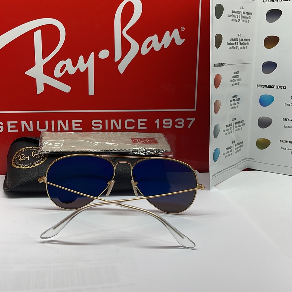 Brand New & Auth Ray ban Aviator Polarized Gold with Forest Green Mirror 58 - Picture 8 of 8